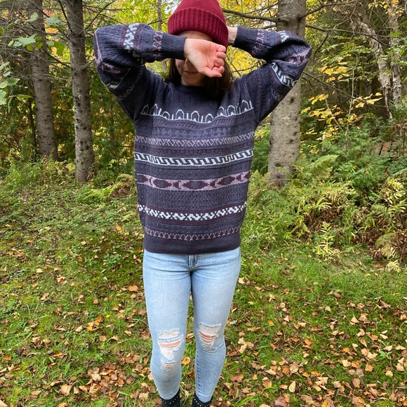 Vintage INXS whool sweater Grandpa style purple size M - Picture 1 of 8